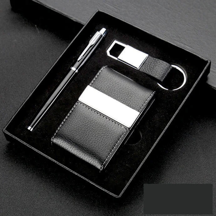 Bộ Quà Tặng Doanh Nghiệp 3 Món – Bút Ký & Hộp Danh Thiếp & Móc Khóa Da PU Cao Cấp