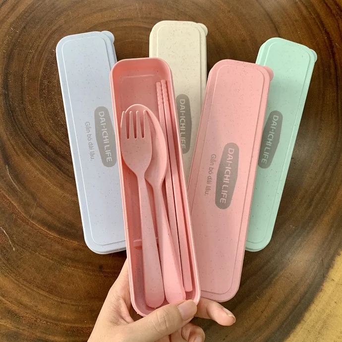 Bộ Muỗng Nĩa Đũa Lúa Mạch Kèm Hộp Đựng In Logo – Quà Tặng Doanh Nghiệp