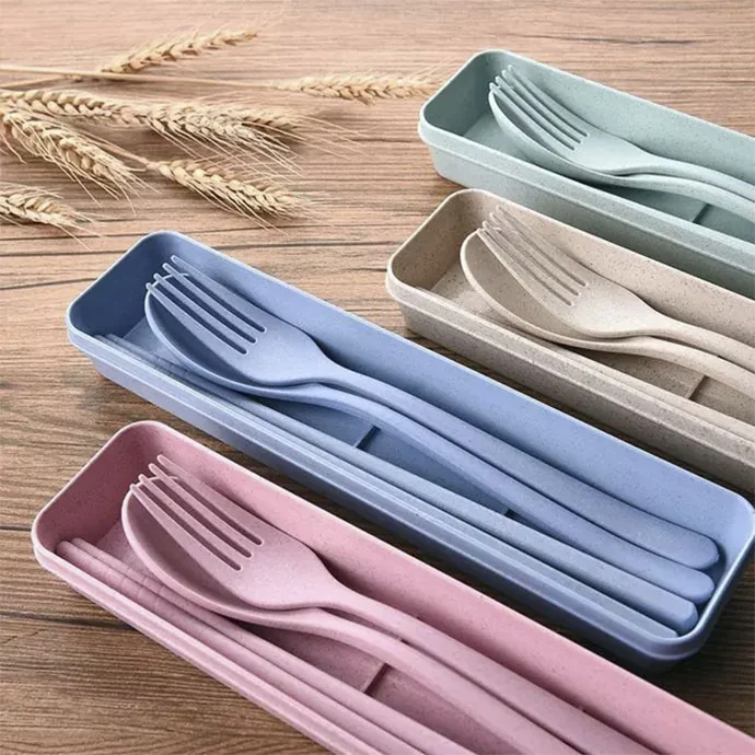 Bộ Muỗng Đũa Nĩa Lúa Mạch Kèm Hộp – Size Lớn & Mini – In Logo Theo Yêu Cầu