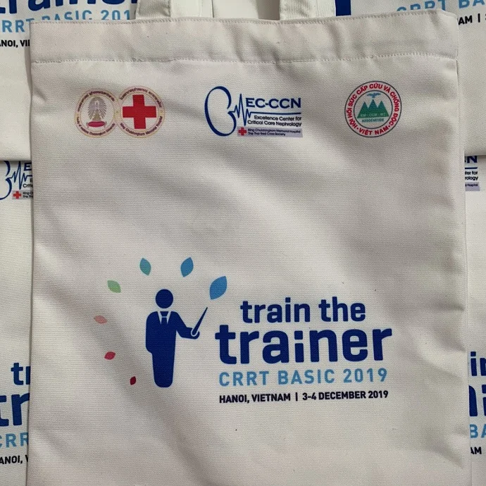 Túi vải canvas trắng quai ngắn in logo theo yêu cầu