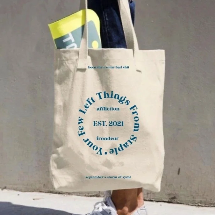 Túi Tote Canvas In Chữ Vòng Tròn Màu Kem Phong Cách Vintage