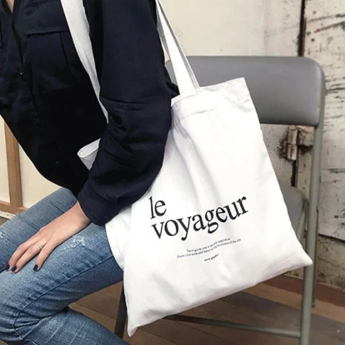 Túi Tote Vải Canvas Trắng Le Voyageur – Thời Trang Tối Giản, In Logo Theo Yêu Cầu