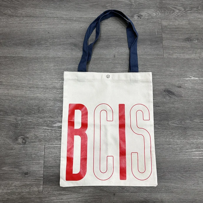 TÚI VẢI CANVAS MÀU TRẮNG QUAI XANH – NHẬN IN LOGO THEO YÊU CẦU