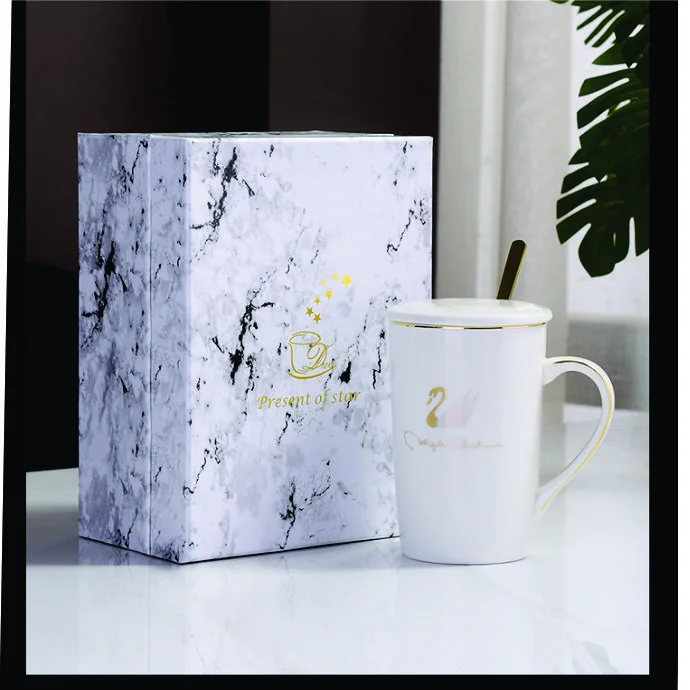 Ly Sứ Cao Cấp Kèm Muỗng – Hộp Quà Vân Đá Sang Trọng