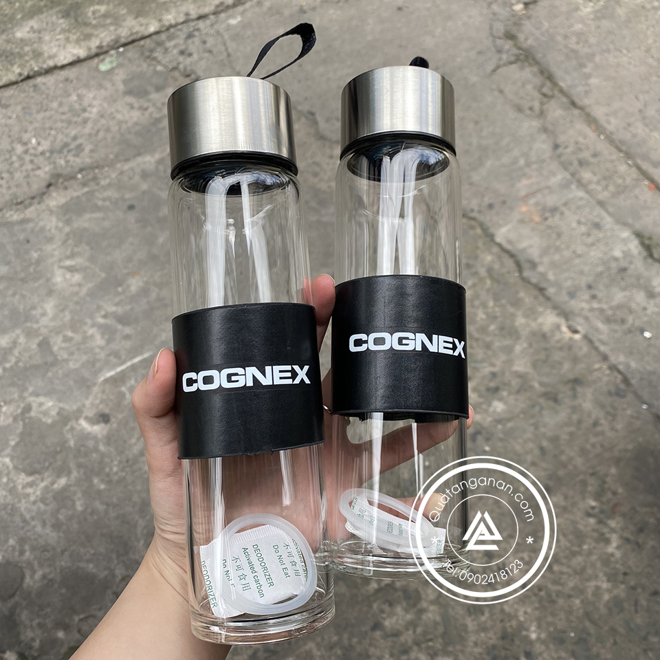 BÌNH THỦY TINH BỌC DA 450ML IN LOGO COGNEX