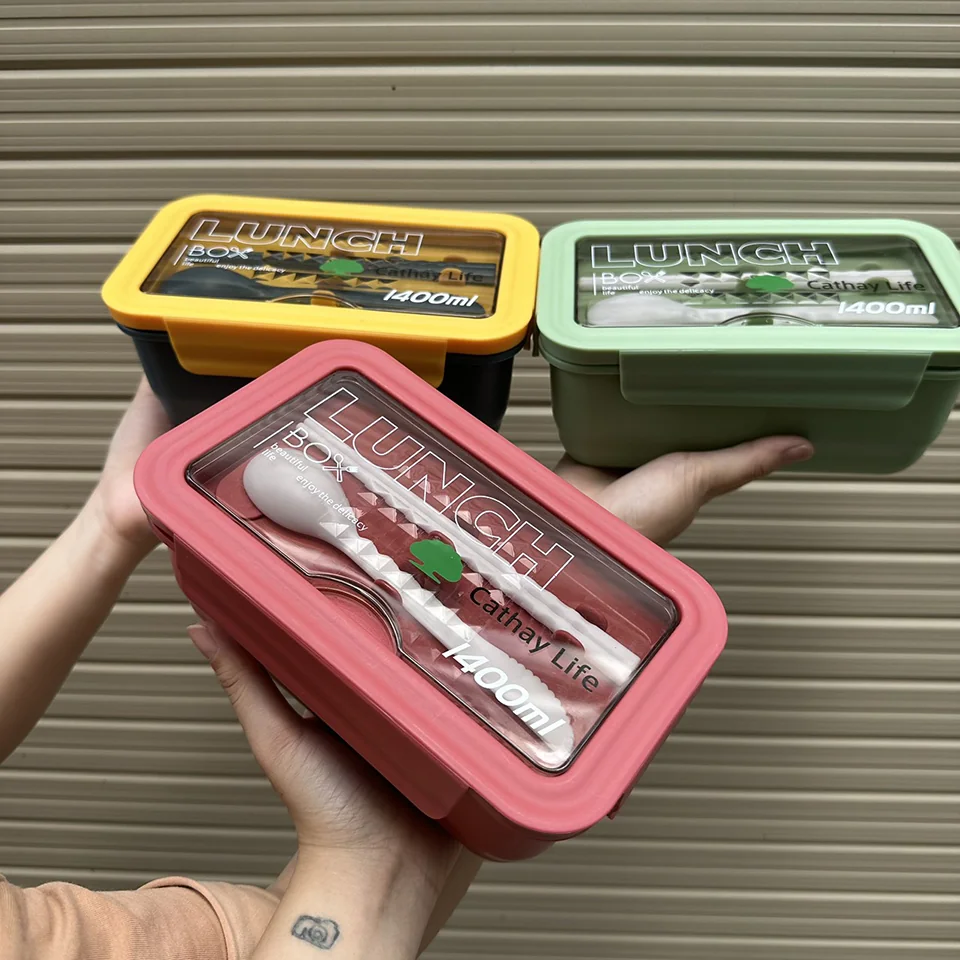 Hộp Đựng Cơm 3 Ngăn 1400ml Kèm Thìa Và Đũa – Hộp Cơm Văn Phòng In Logo