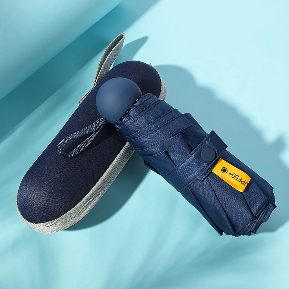 Ô Dù Gấp Gọn UPF50+ Xanh Navy Cao Cấp Kèm Hộp Đựng
