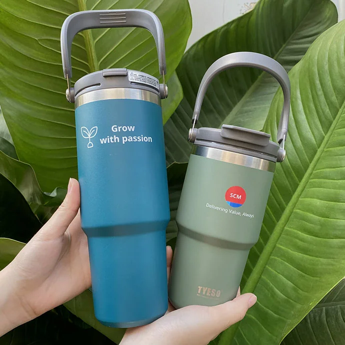 Bình Giữ Nhiệt TYESO Tay Cầm In Logo – Quà Tặng Doanh Nghiệp Sang Trọng, Bền Đẹp