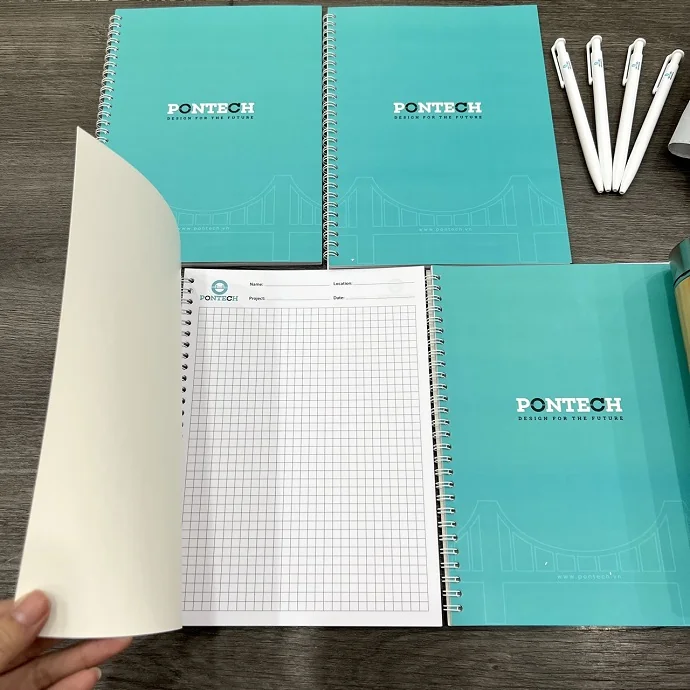 Sổ Tay Lò Xo In Logo Pontech – Sổ Lò Xo A4 Quà Tặng Doanh Nghiệp