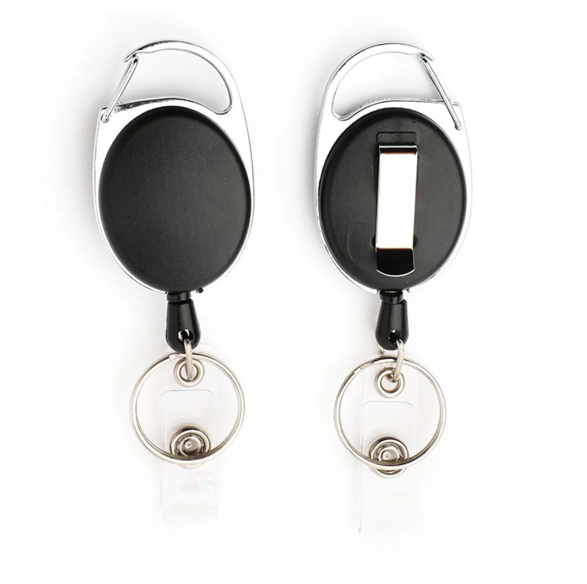 Cuộn Dây Đeo Thẻ Móc Khóa Kim Loại – Badge Reel Đen In Logo Theo Yêu Cầu