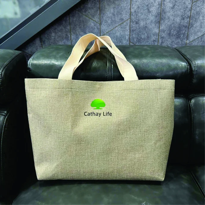 Túi Vải Bố Đay Màu Nâu Quai Bản Lớn – In Logo Cathay Life