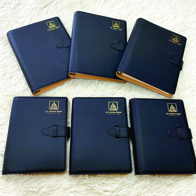 Sổ Tay Bìa Da Cao Cấp Màu Đen – In Logo Theo Yêu Cầu