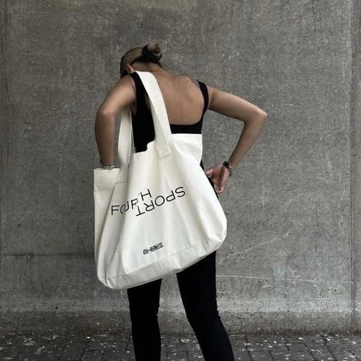 Túi Tote Canvas In Chữ SPORT FWRD Màu Trắng Phong Cách Streetwear