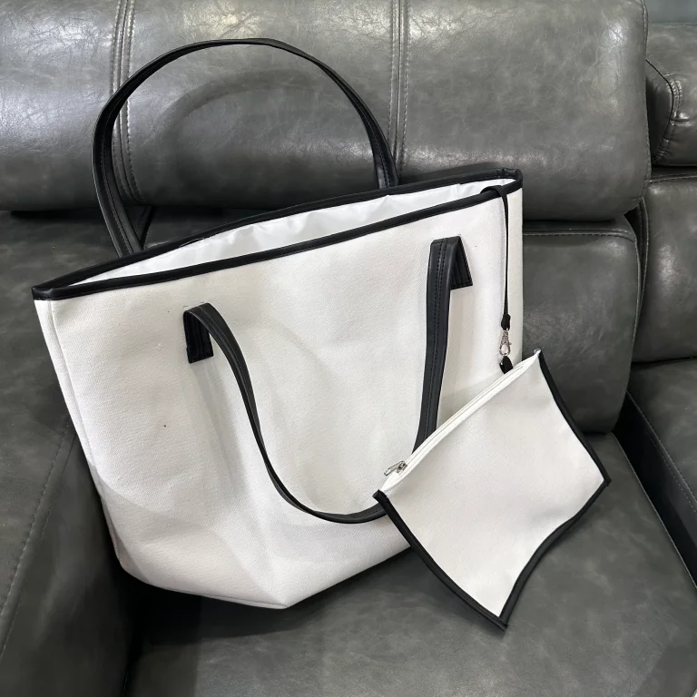Túi Tote Vải Canvas Viền Đen Kèm Túi Phụ In Logo Theo Yêu Cầu