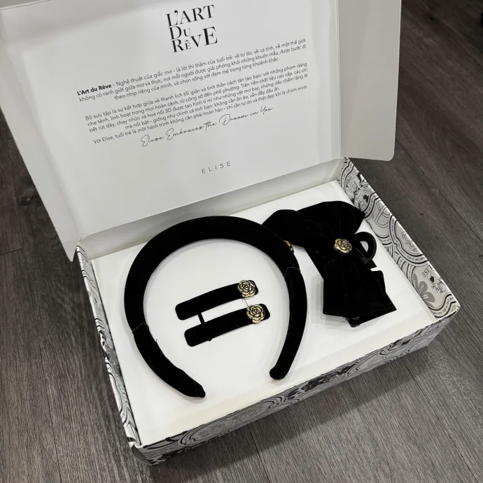 Hộp Quà Phụ Kiện Tóc Nhung Đen – Thanh Lịch, Nữ Tính, Tặng Kèm Hộp Sang Trọng